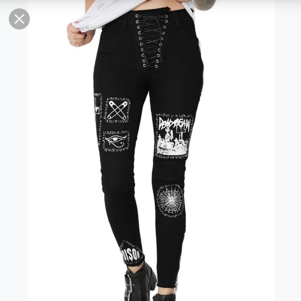 NWT Current Mood Stitch Bitch Lace-Up Patch Jeans